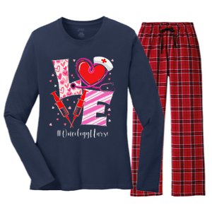 Love Stethoscope Oncology Nurse Valentine's Day Women's Long Sleeve Flannel Pajama Set 