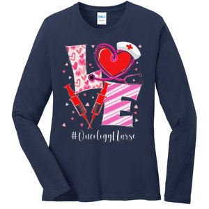 Love Stethoscope Oncology Nurse Valentine's Day Ladies Long Sleeve Shirt