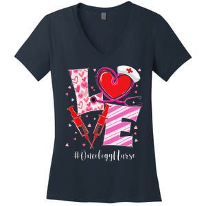 Love Stethoscope Oncology Nurse Valentine's Day Women's V-Neck T-Shirt