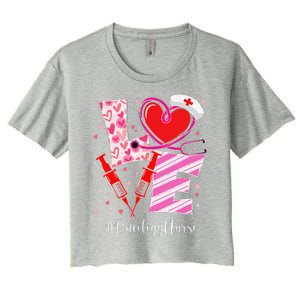 Love Stethoscope Oncology Nurse Valentine's Day Women's Crop Top Tee