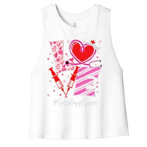 Love Stethoscope Oncology Nurse Valentine's Day Women's Racerback Cropped Tank