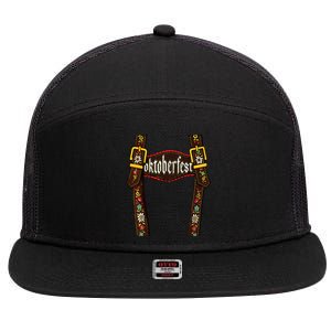 Lederhosen Suspenders Oktoberfest Bavarian Munich Beer 7 Panel Mesh Trucker Snapback Hat