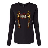 Lederhosen Suspenders Oktoberfest Bavarian Munich Beer Womens Cotton Relaxed Long Sleeve T-Shirt