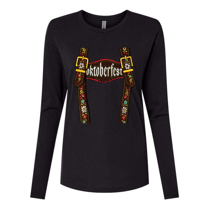 Lederhosen Suspenders Oktoberfest Bavarian Munich Beer Womens Cotton Relaxed Long Sleeve T-Shirt