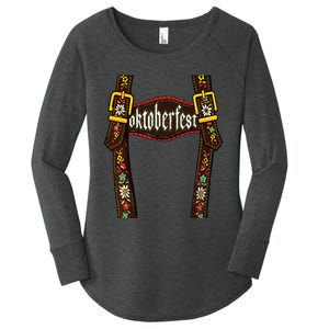 Lederhosen Suspenders Oktoberfest Bavarian Munich Beer Women's Perfect Tri Tunic Long Sleeve Shirt