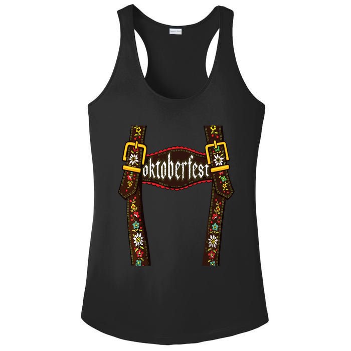 Lederhosen Suspenders Oktoberfest Bavarian Munich Beer Ladies PosiCharge Competitor Racerback Tank