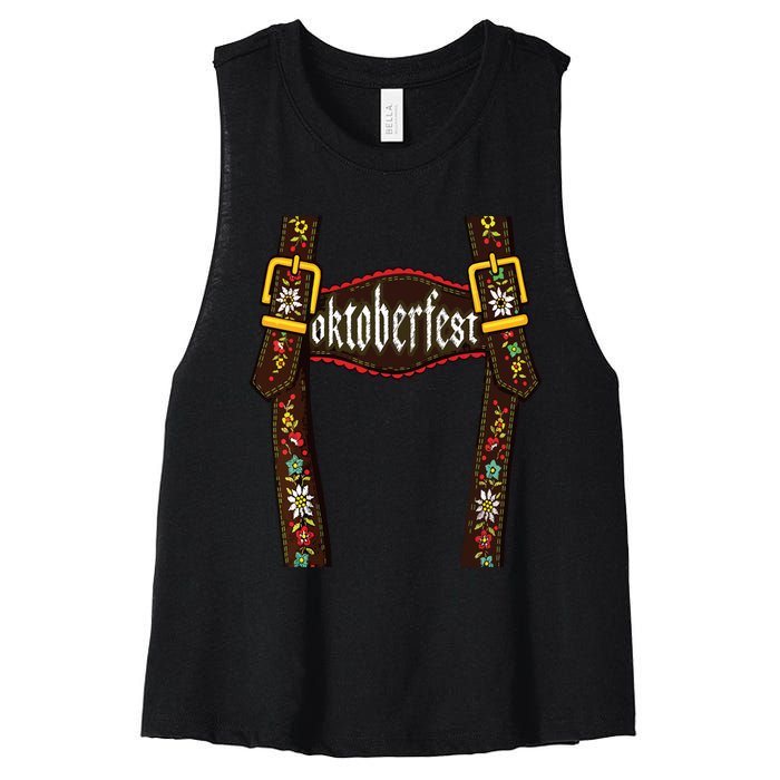 Lederhosen Suspenders Oktoberfest Bavarian Munich Beer Women's Racerback Cropped Tank