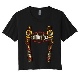 Lederhosen Suspenders Oktoberfest Bavarian Munich Beer Women's Crop Top Tee