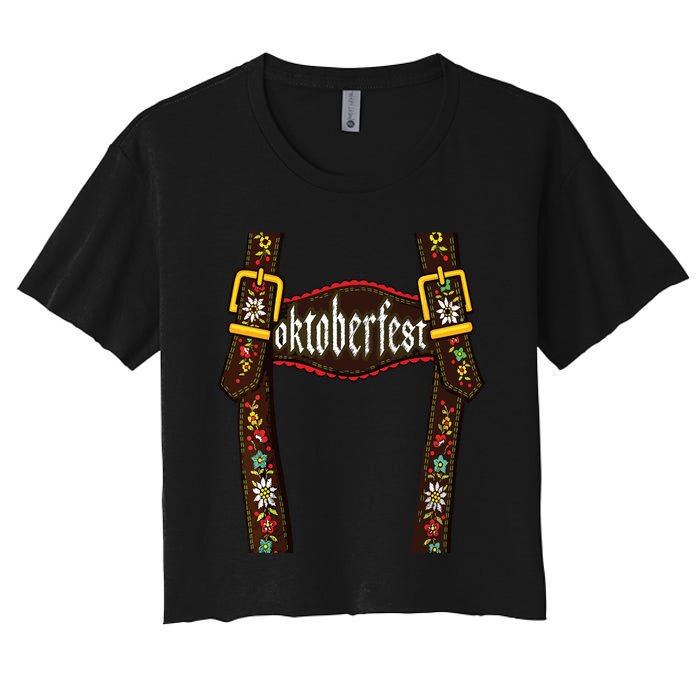 Lederhosen Suspenders Oktoberfest Bavarian Munich Beer Women's Crop Top Tee