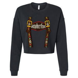 Lederhosen Suspenders Oktoberfest Bavarian Munich Beer Cropped Pullover Crew