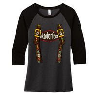 Lederhosen Suspenders Oktoberfest Bavarian Munich Beer Women's Tri-Blend 3/4-Sleeve Raglan Shirt