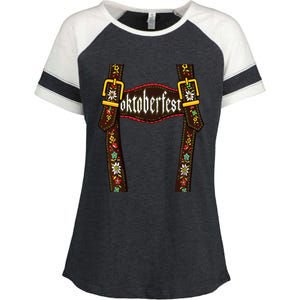 Lederhosen Suspenders Oktoberfest Bavarian Munich Beer Enza Ladies Jersey Colorblock Tee