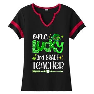 Leopard Shamrock One Lucky 3rd Grade Teacher St Patricks Day Meaningful Gift Ladies Halftime Notch Neck Tee