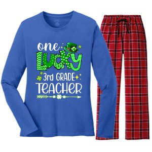 Leopard Shamrock One Lucky 3rd Grade Teacher St Patricks Day Meaningful Gift Women's Long Sleeve Flannel Pajama Set 