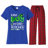 Leopard Shamrock One Lucky 3rd Grade Teacher St Patricks Day Meaningful Gift Women's Flannel Pajama Set