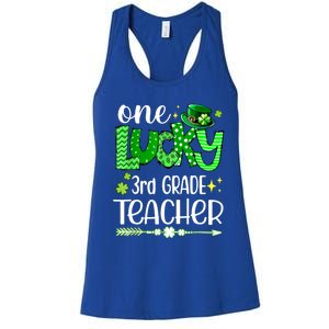 Leopard Shamrock One Lucky 3rd Grade Teacher St Patricks Day Meaningful Gift Women's Racerback Tank