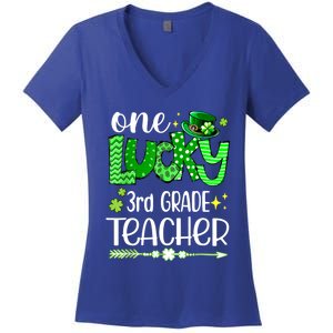 Leopard Shamrock One Lucky 3rd Grade Teacher St Patricks Day Meaningful Gift Women's V-Neck T-Shirt