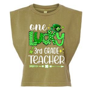 Leopard Shamrock One Lucky 3rd Grade Teacher St Patricks Day Meaningful Gift Garment-Dyed Women's Muscle Tee