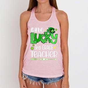 Leopard Shamrock One Lucky 3rd Grade Teacher St Patricks Day Meaningful Gift Women's Knotted Racerback Tank