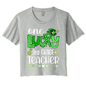 Leopard Shamrock One Lucky 3rd Grade Teacher St Patricks Day Meaningful Gift Women's Crop Top Tee