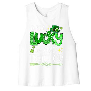 Leopard Shamrock One Lucky 3rd Grade Teacher St Patricks Day Meaningful Gift Women's Racerback Cropped Tank