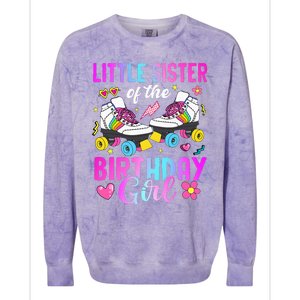 Little Sister Of The Birthday Girl Rolling Skate Bday Family Colorblast Crewneck Sweatshirt