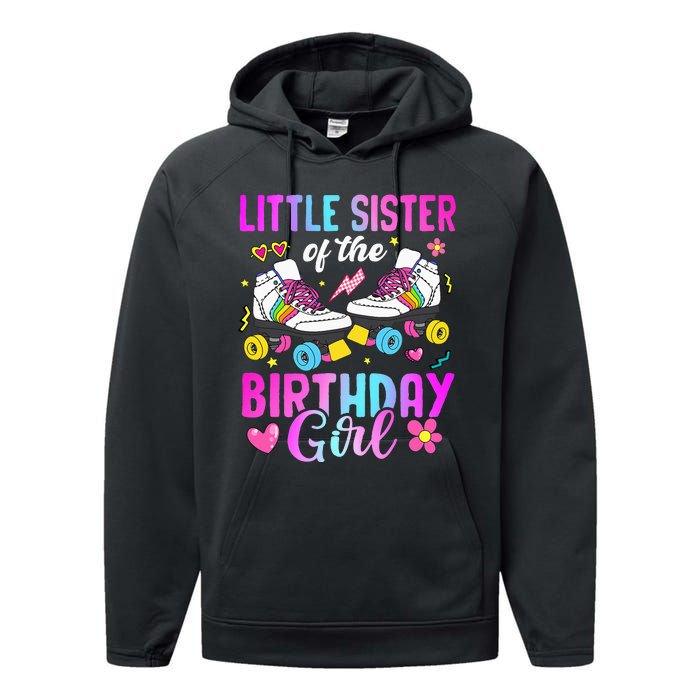 Little Sister Of The Birthday Girl Rolling Skate Bday Family Performance Fleece Hoodie