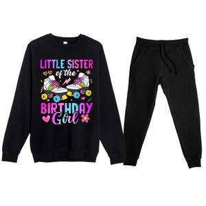 Little Sister Of The Birthday Girl Rolling Skate Bday Family Premium Crewneck Sweatsuit Set