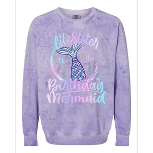 Lil Sister Of The Birthday Mermaid Matching Family Colorblast Crewneck Sweatshirt