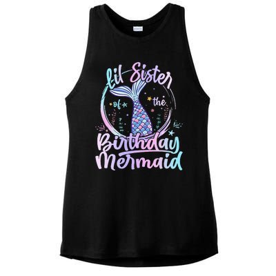 Lil Sister Of The Birthday Mermaid Matching Family Ladies PosiCharge Tri-Blend Wicking Tank