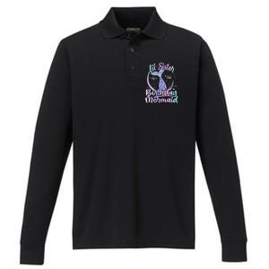 Lil Sister Of The Birthday Mermaid Matching Family Performance Long Sleeve Polo