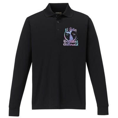 Lil Sister Of The Birthday Mermaid Matching Family Performance Long Sleeve Polo