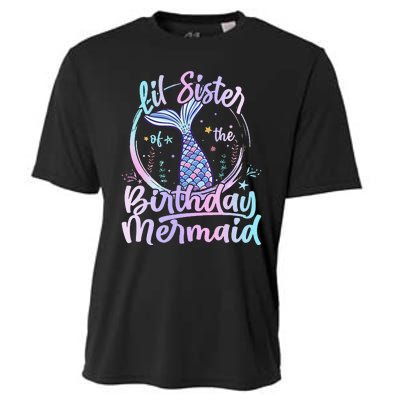 Lil Sister Of The Birthday Mermaid Matching Family Cooling Performance Crew T-Shirt