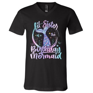 Lil Sister Of The Birthday Mermaid Matching Family V-Neck T-Shirt