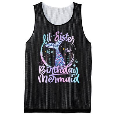 Lil Sister Of The Birthday Mermaid Matching Family Mesh Reversible Basketball Jersey Tank