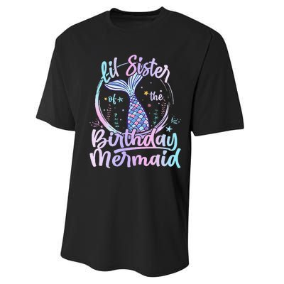 Lil Sister Of The Birthday Mermaid Matching Family Performance Sprint T-Shirt