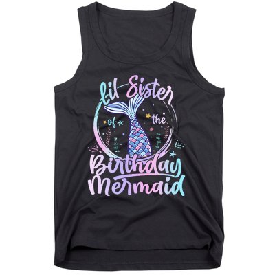 Lil Sister Of The Birthday Mermaid Matching Family Tank Top