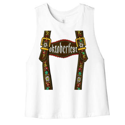 Lederhosen Suspenders Oktoberfest Bavarian Munich Women's Racerback Cropped Tank