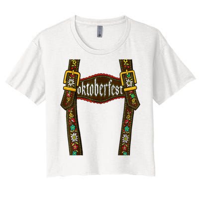 Lederhosen Suspenders Oktoberfest Bavarian Munich Women's Crop Top Tee