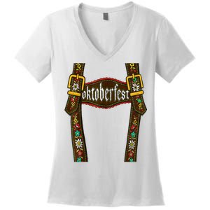 Lederhosen Suspenders Oktoberfest Bavarian Munich Women's V-Neck T-Shirt