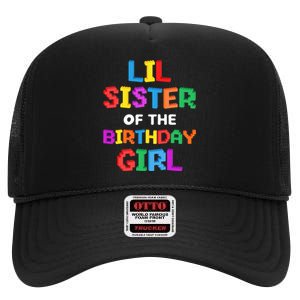 Lil Sister of the Birthday Girl Master Builder Bricks Blocks  High Crown Mesh Back Trucker Hat