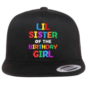 Lil Sister of the Birthday Girl Master Builder Bricks Blocks  Flat Bill Trucker Hat