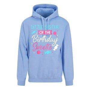 Little Sister Of The Birthday Sweetie Candy Bday Party Sis Unisex Surf Hoodie