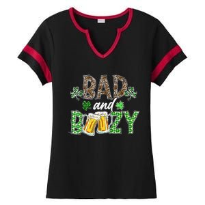 Leopard St Patrick's Day Bad And Boozy Beer Irish Ladies Halftime Notch Neck Tee