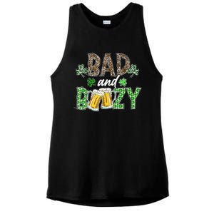 Leopard St Patrick's Day Bad And Boozy Beer Irish Ladies PosiCharge Tri-Blend Wicking Tank