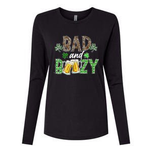 Leopard St Patrick's Day Bad And Boozy Beer Irish Womens Cotton Relaxed Long Sleeve T-Shirt