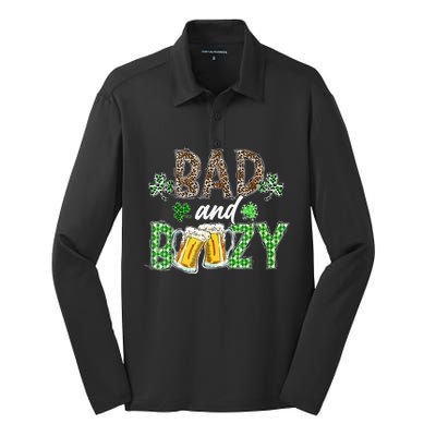 Leopard St Patrick's Day Bad And Boozy Beer Irish Silk Touch Performance Long Sleeve Polo