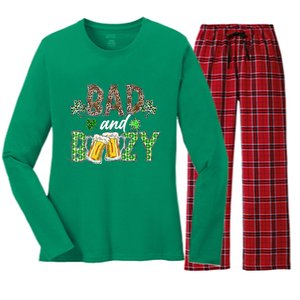 Leopard St Patrick's Day Bad And Boozy Beer Irish Women's Long Sleeve Flannel Pajama Set 