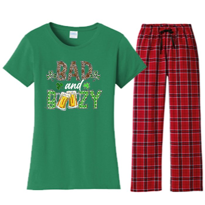 Leopard St Patrick's Day Bad And Boozy Beer Irish Women's Flannel Pajama Set