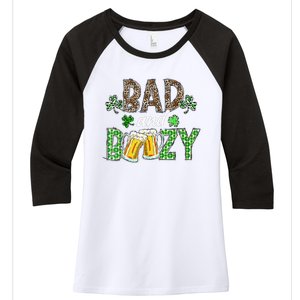 Leopard St Patrick's Day Bad And Boozy Beer Irish Women's Tri-Blend 3/4-Sleeve Raglan Shirt